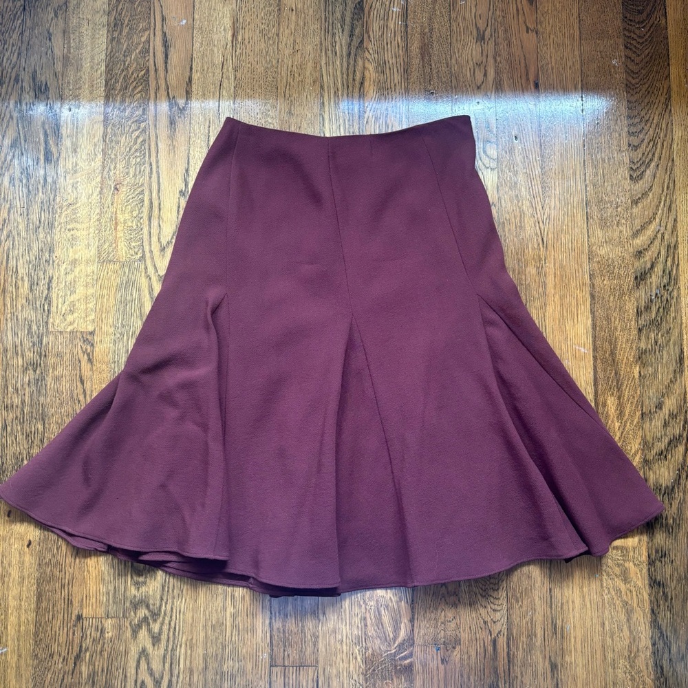 Maroon Magaschoni Wool Godet Skirt
